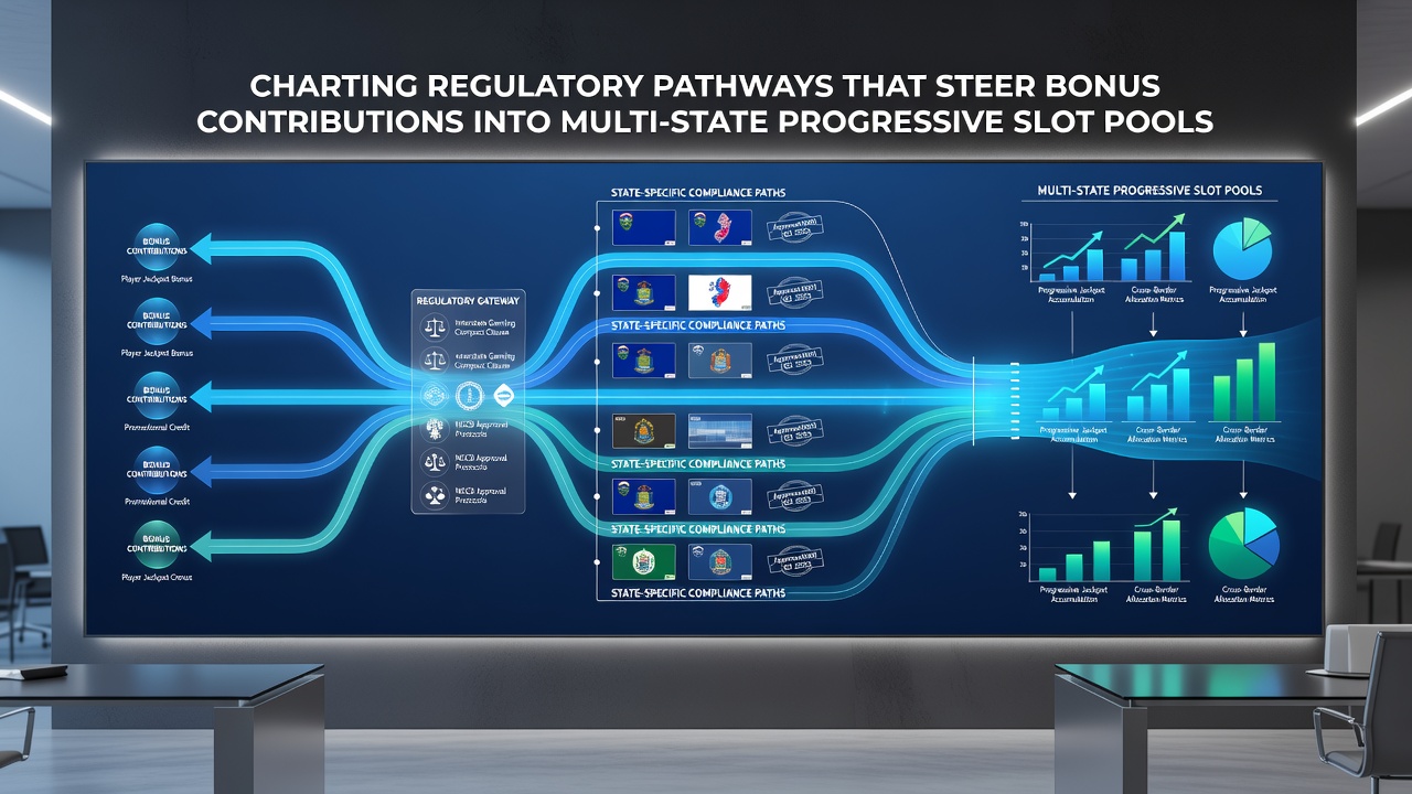 Flowchart illustrating how bonus contributions from multiple states merge into a single progressive jackpot pool