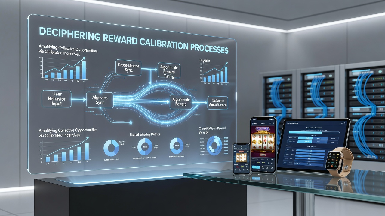 Cross-device casino app interface showing reward synchronization across mobile and desktop screens