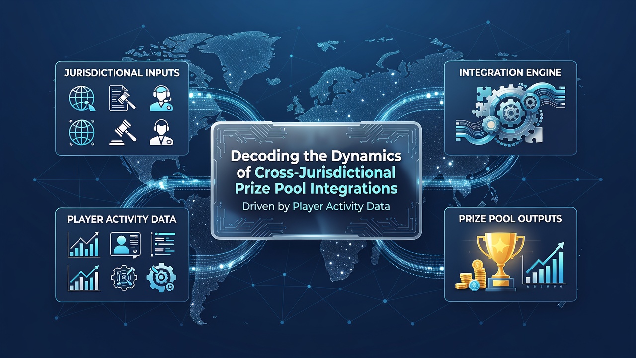 Visual representation of interconnected prize pool networks across global gaming jurisdictions driven by player data analytics