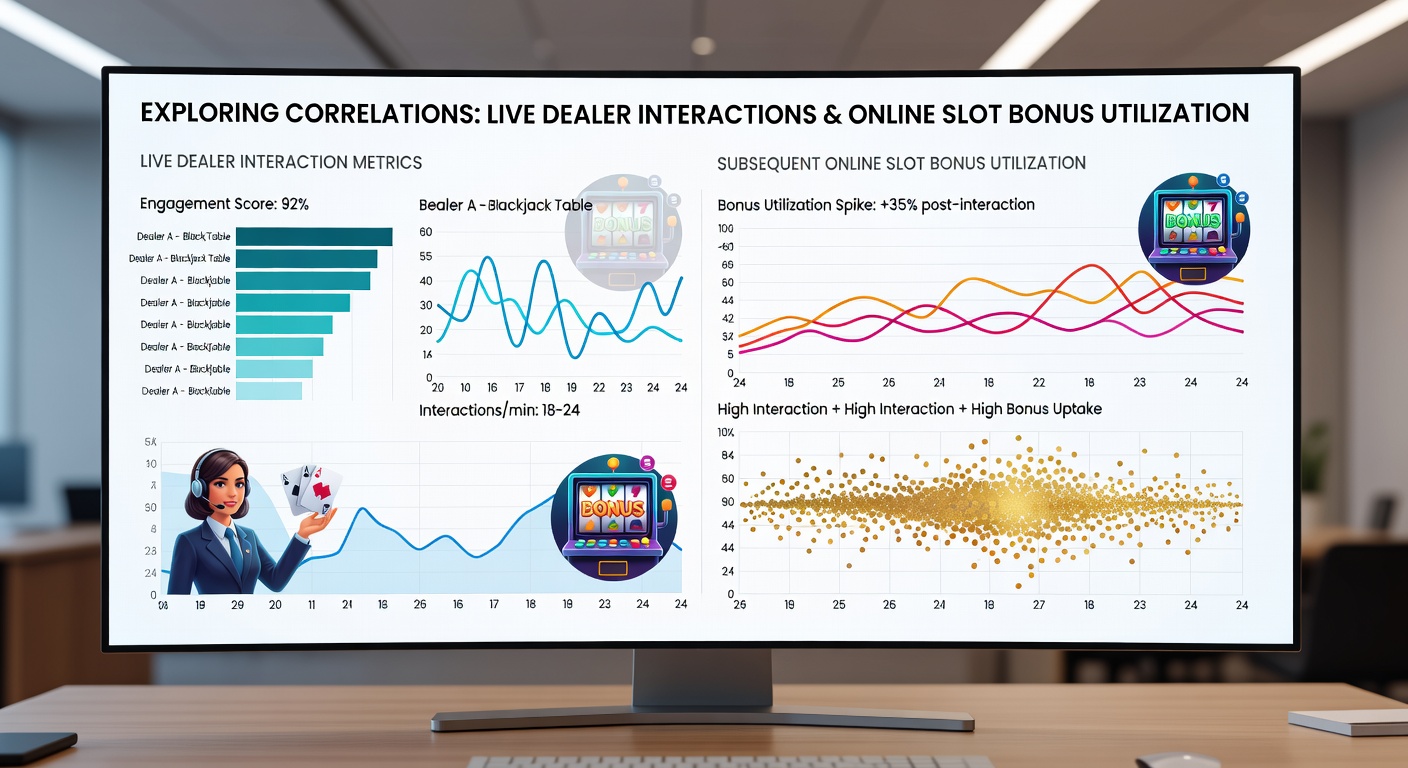 Infographic style visualization of player flow from live dealer tables to slot bonus activations with global market icons and correlation arrows