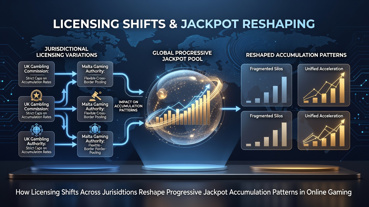 Illustration of online slot networks adjusting jackpot pools after cross-jurisdictional licensing changes