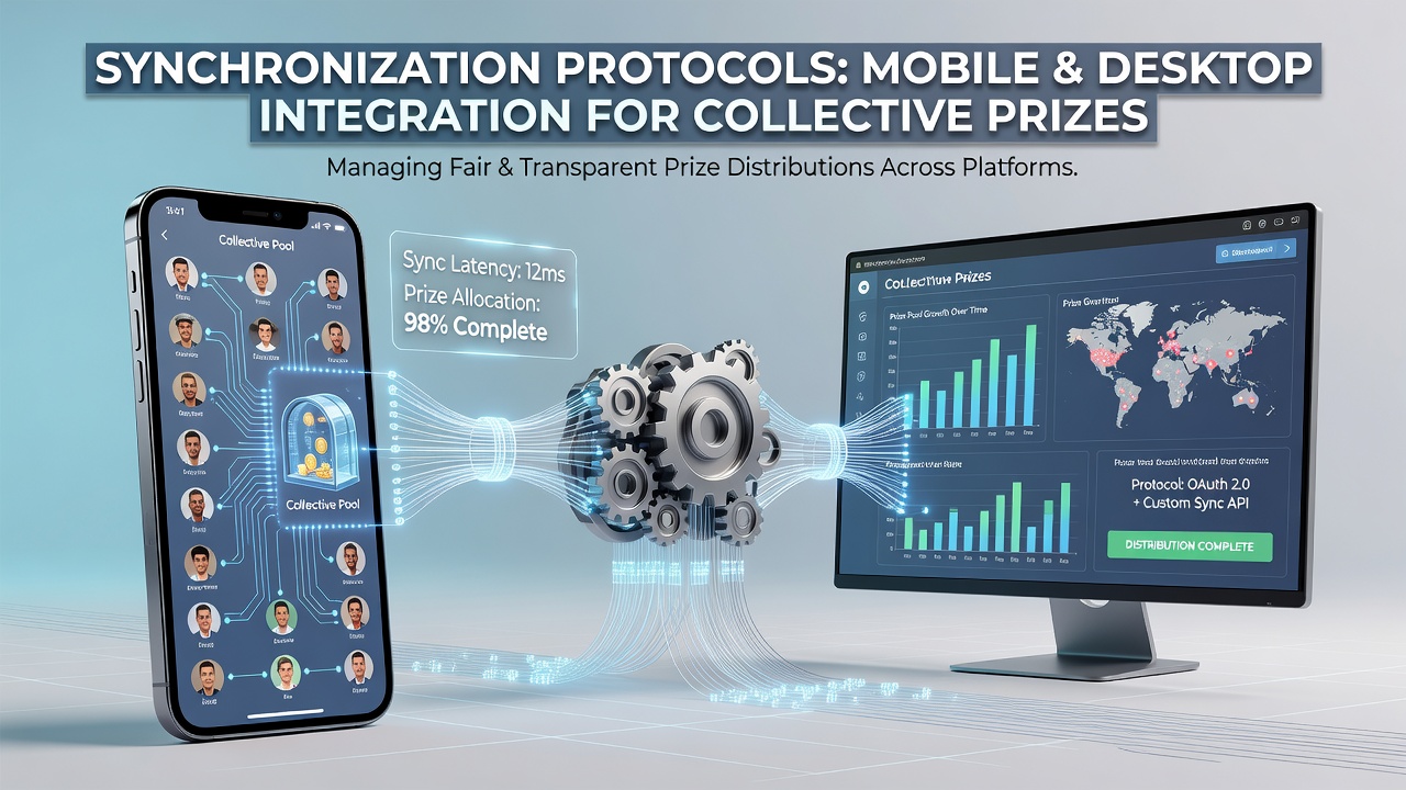 Diagram showing data flow between mobile apps and desktop platforms for prize synchronization