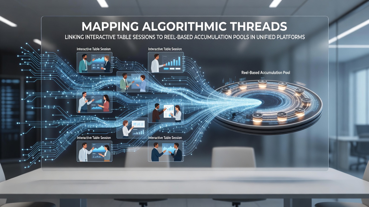 Visualization of algorithmic threads connecting table game sessions to slot accumulation pools in unified gaming platforms