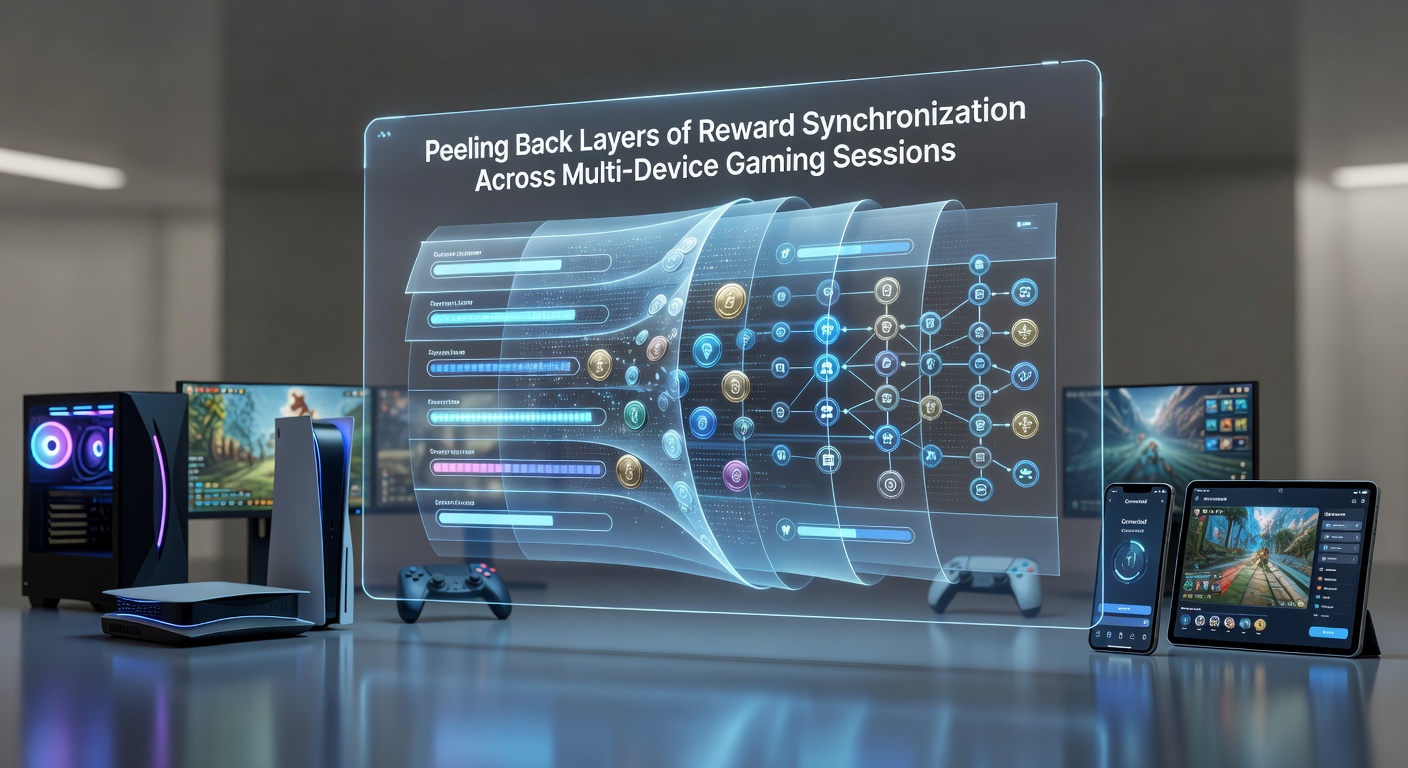 Illustration of synchronized gaming rewards flowing between different devices in real time
