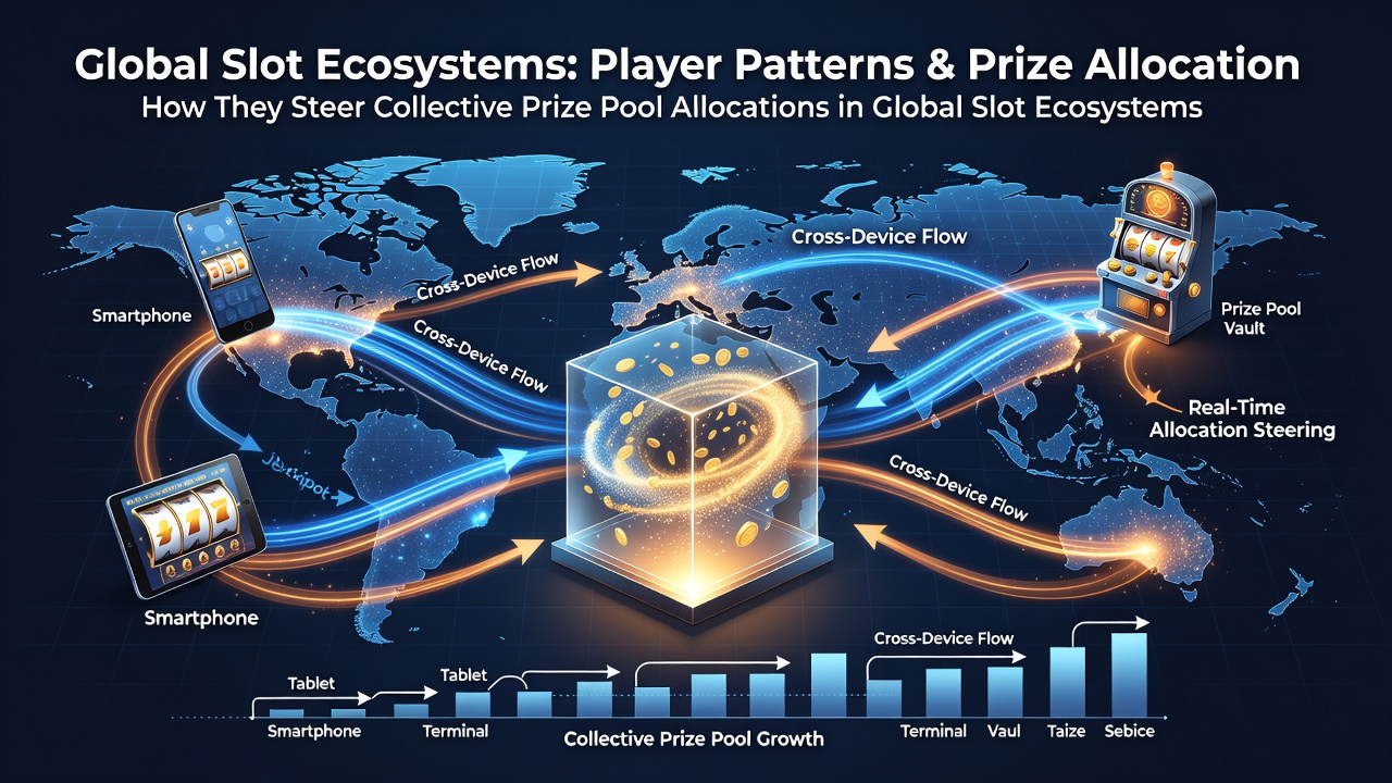 Infographic showing player transitions between mobile, tablet and desktop devices in slot gaming networks