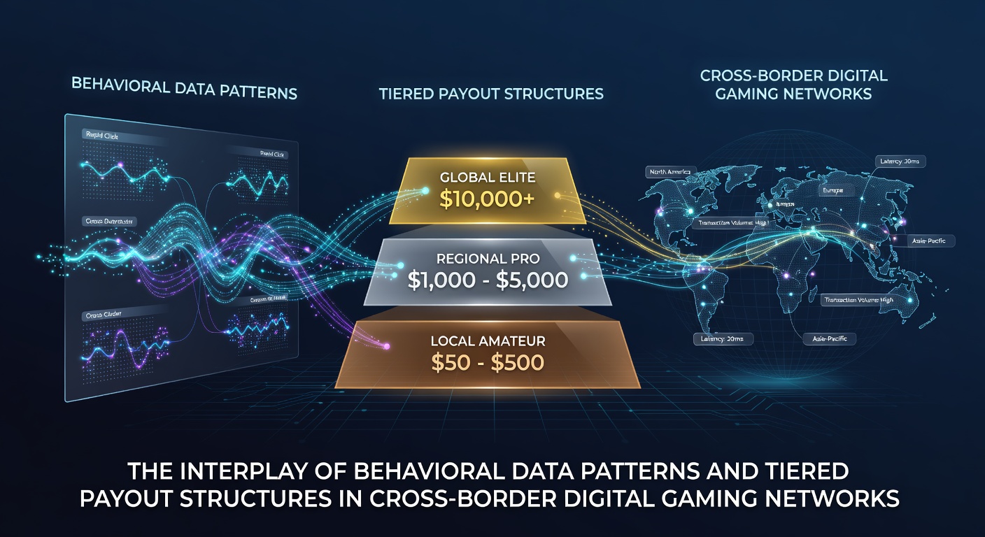 Network visualization showing player data flows and tiered payout adjustments across international digital gaming platforms