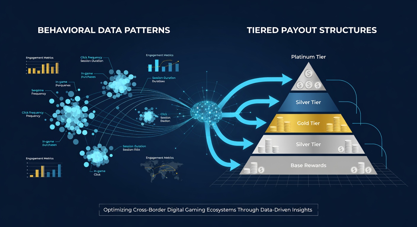 Infographic illustrating tiered payout levels mapped against global player behavior metrics in digital gaming networks