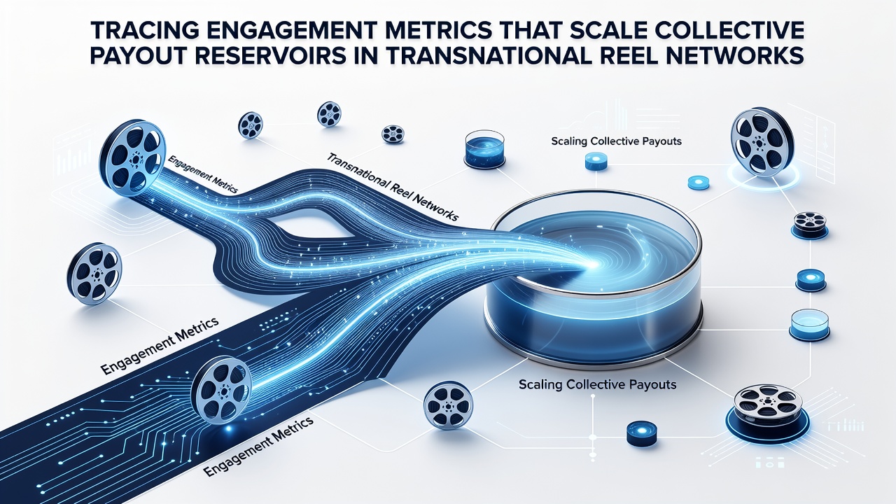 Diagram showing data flows from engagement metrics into scaled payout reservoirs across borders