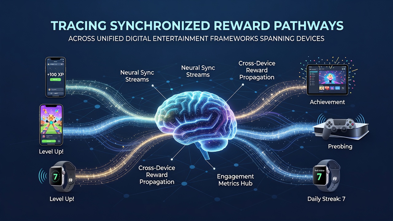 Illustration of reward data flowing between mobile, desktop and console interfaces under different regulatory oversight zones